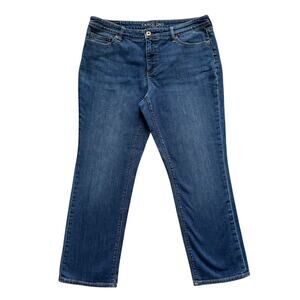 Lands End Jeans Womens 14 Petite Mid Rise Straight Leg Denim Stretch Classic Fit
